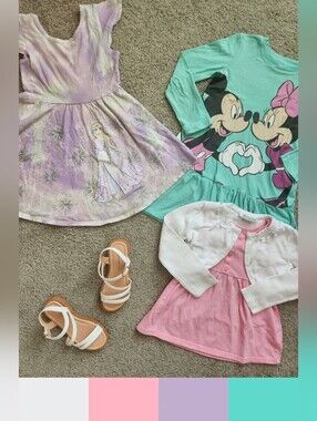 Girls 4T Mix & Match Bundle | Disney, Elsa, Mickey, Minnie, Pastel | 4 Pieces